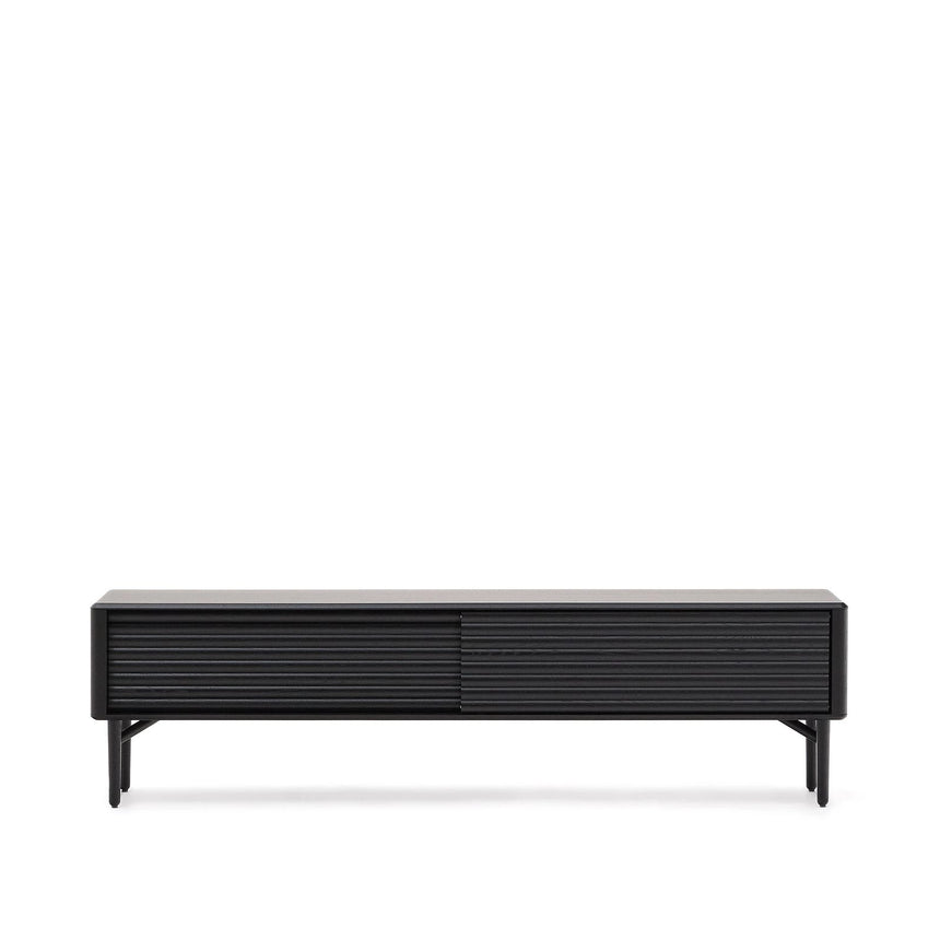 TV-Möbel Lenon 2 Türen Massivholz und Eichenfurnier schwarz 200x57 cm FSC Mix Kredit von Kave Home – Bild 1