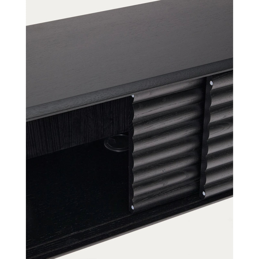 TV-Möbel Lenon 2 Türen Massivholz und Eichenfurnier schwarz 200x57 cm FSC Mix Kredit von Kave Home – Bild 10