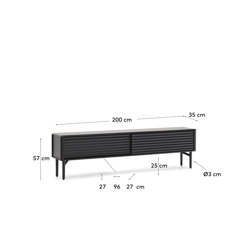 TV-Möbel Lenon 2 Türen Massivholz und Eichenfurnier schwarz 200x57 cm FSC Mix Kredit von Kave Home – Bild 4