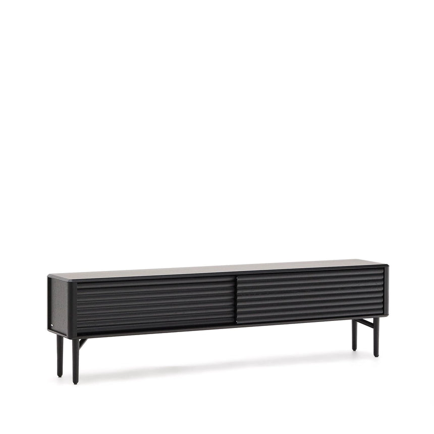 TV-Möbel Lenon 2 Türen Massivholz und Eichenfurnier schwarz 200x57 cm FSC Mix Kredit von Kave Home – Bild 6