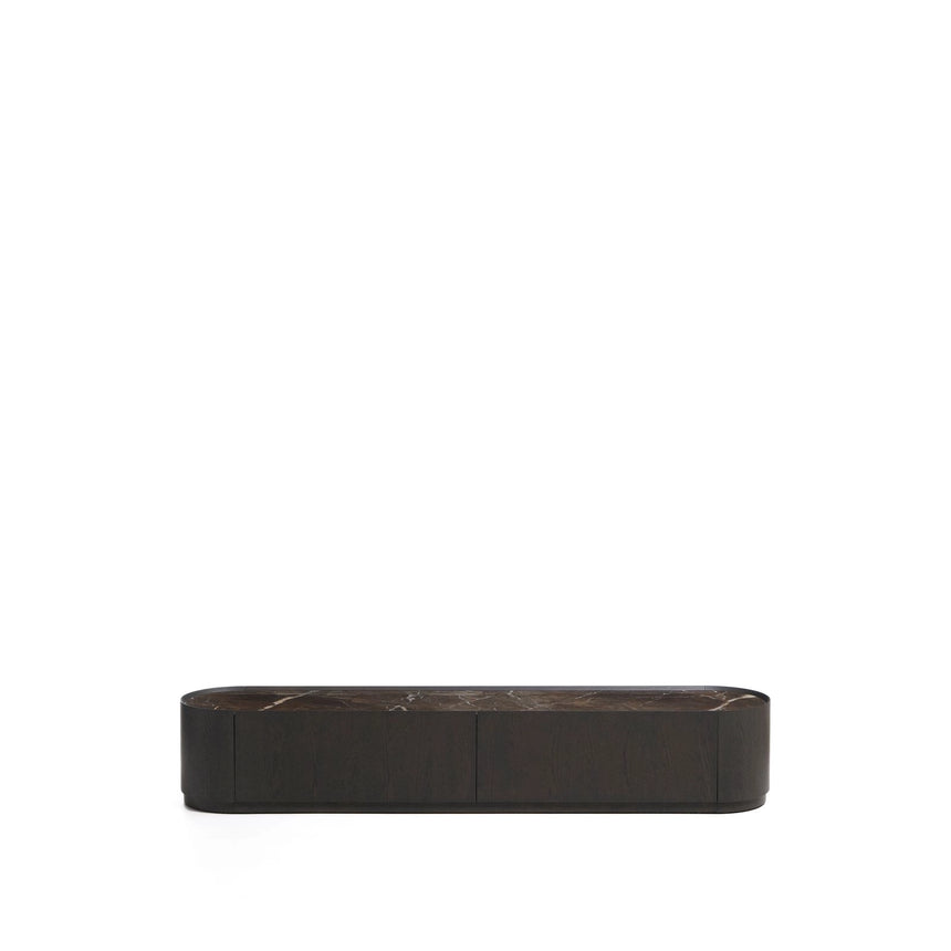 TV-Möbel Nemore mit 2 Schubladen aus Eichenfurnier und Keramikplatte mit Emperador-Marmor-Effekt, FSC Mix Credit 200 x 35 cm von Kave Home – Bild 1