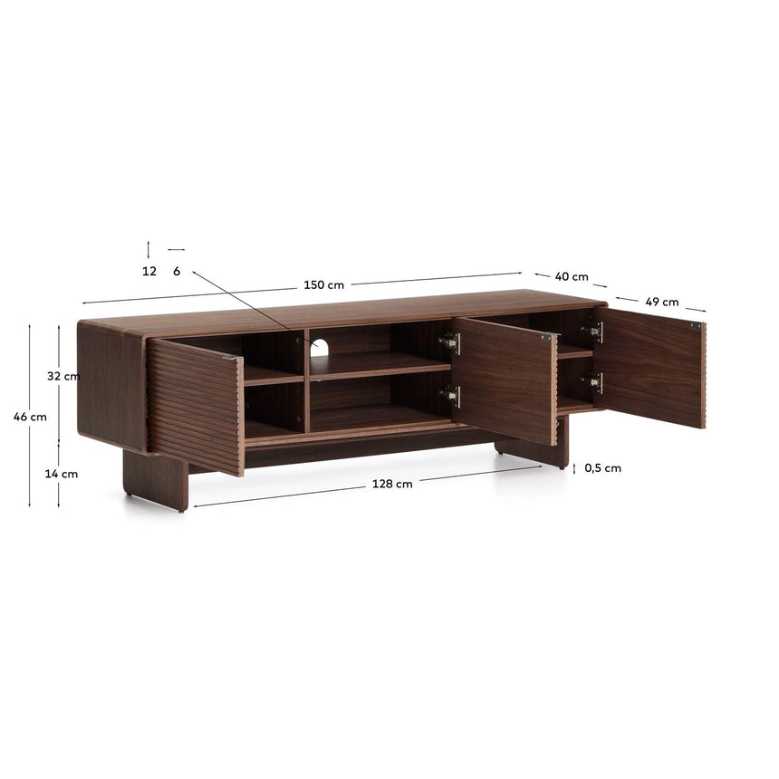 TV-Möbel Norlen mit 3 Türen in Nussbaumfurnier, FSC Mix Credit, 150 x 40 cm von Kave Home – Produktbild 2