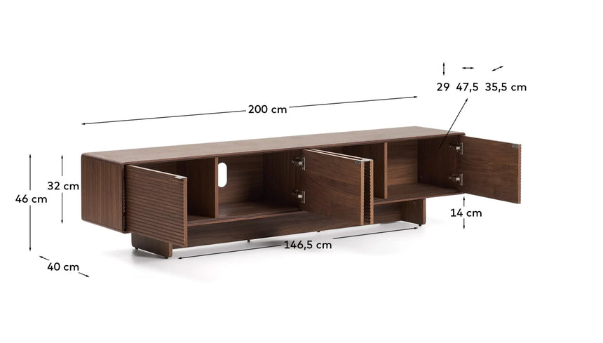 TV-Möbel Norlen mit 4 Türen in Nussbaumfurnier FSC Mix Credit 200 x 46 cm von Kave Home – Produktbild 5