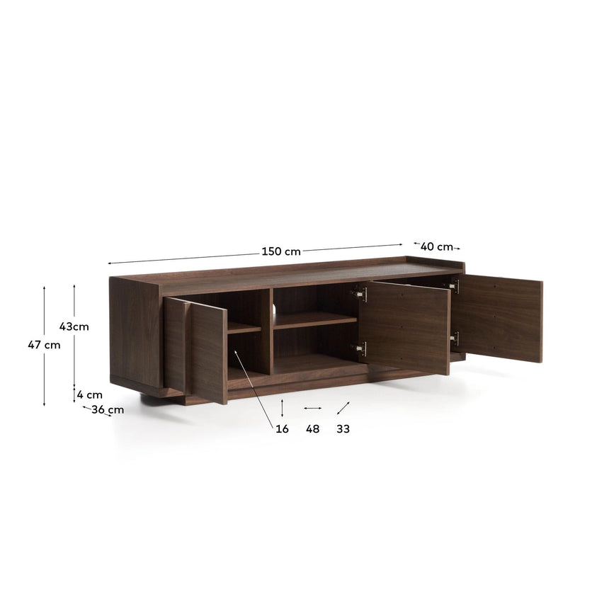 TV-Möbel Onix aus Walnussfurnier mit dunklem Finish 150 x 47 cm FSC Mix Credit von Kave Home – Bild 2