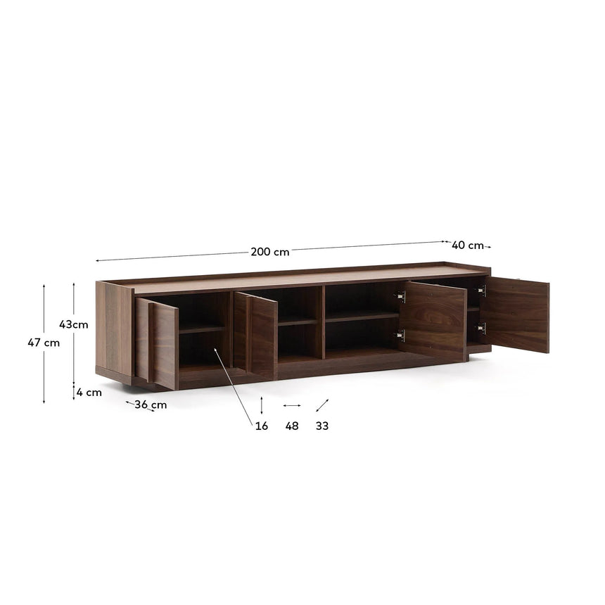 TV-Möbel Onix aus Walnussfurnier mit dunklem Finish 200 x 45 cm FSC Mix Credit von Kave Home – Produktbild 5