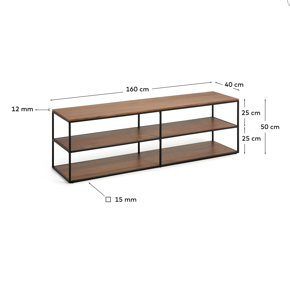 TV-Möbel Yoana aus Nussholzfurnier und schwarz lackiertem Metallgestell 160 x 40 cm von Kave Home – Produktbild 4