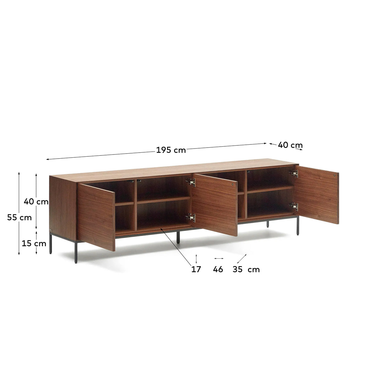TV-Schrank Vedrana 3 Türen aus Nussholzfurnier und Stahlbeine in Schwarz 195 x 55 cm von Kave Home – Produktbild 5