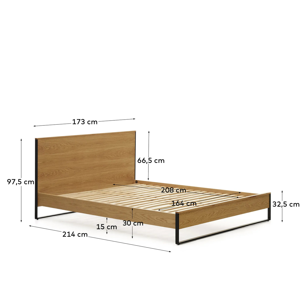 Taiana Bett aus Eichenfurnier und Stahlbeinen mit schwarzem Finish 160 x 200 cm von Kave Home – Produktbild 4
