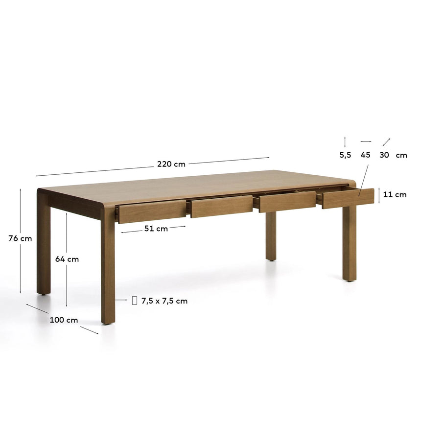 Tisch Arelida aus Furnier und massivem Eichenholz mit hellbraunem Finish 220 x 100 cm FSC Mix Credit von Kave Home – Bild 5