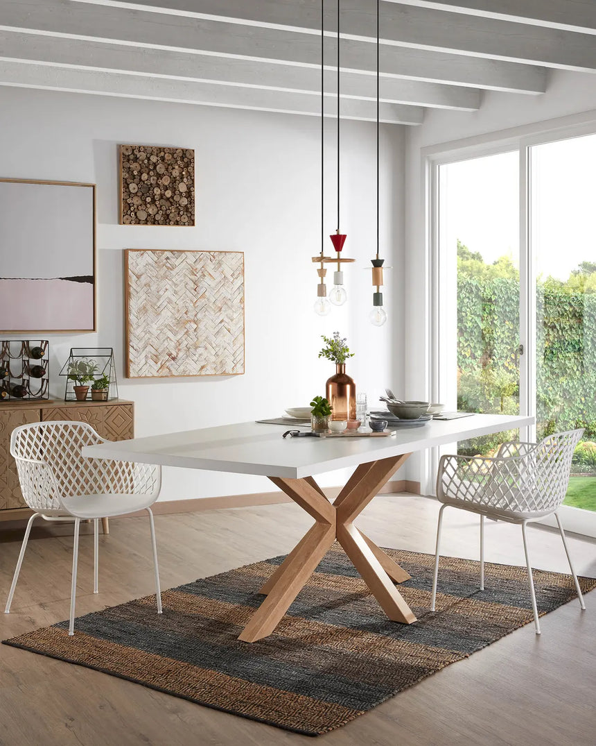 Tisch Argo aus Melamin mit weißer Oberfläche und Beinen aus Stahl in Holzoptik, 200 x 100 cm von Kave Home – Bild 2