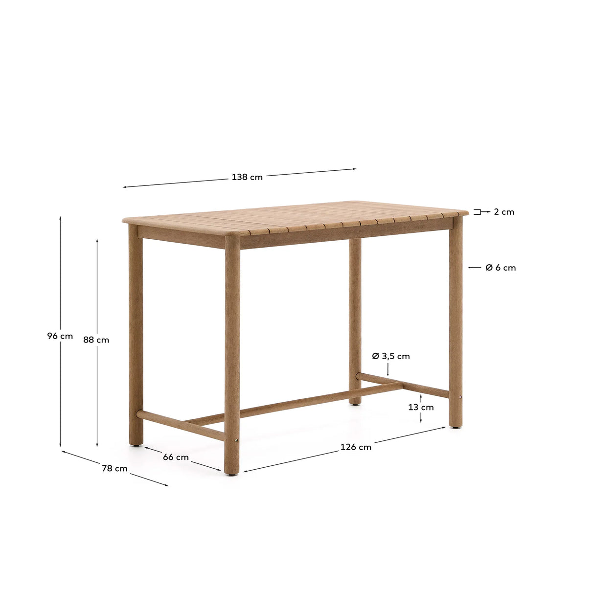 Tisch Sori aus massivem Akazienholz, 138 x 78 cm, FSC 100 % von Kave Home – Produktbild 4
