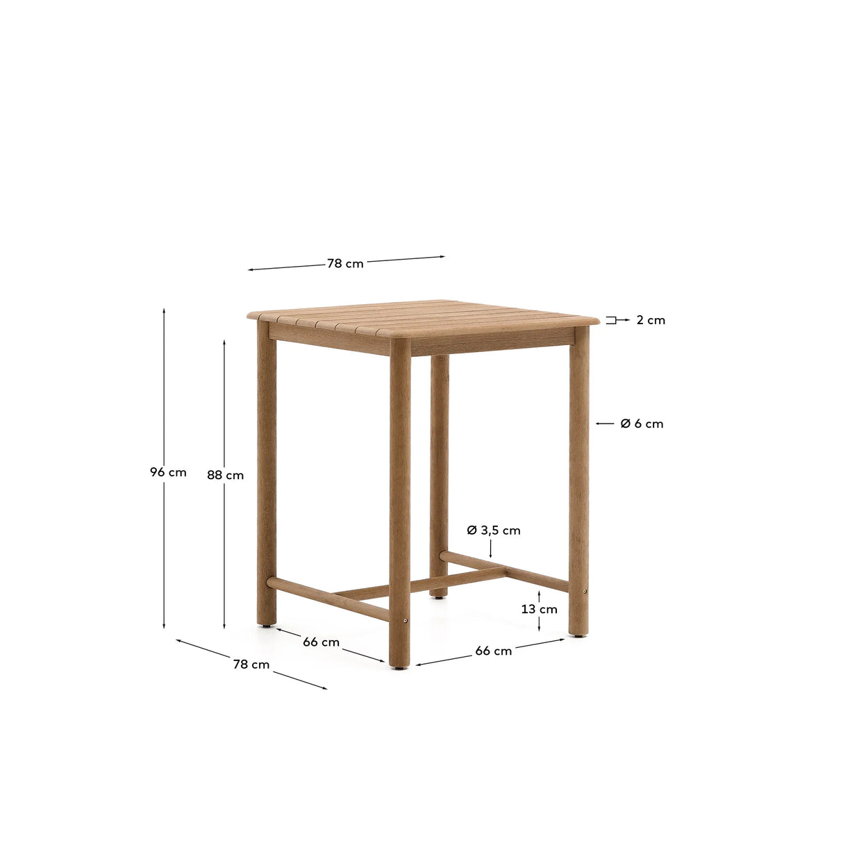 Tisch Sori aus massivem Akazienholz, 78 x 78 cm, FSC 100 % von Kave Home – Produktbild 3