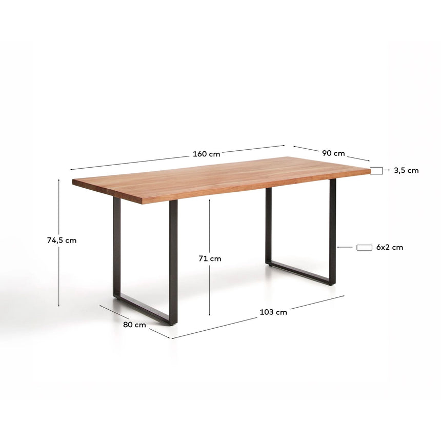 Tisch Uxue aus massivem Akazienholz mit Beinen aus schwarzem Stahl 160 x 90 cm von Kave Home – Bild 2