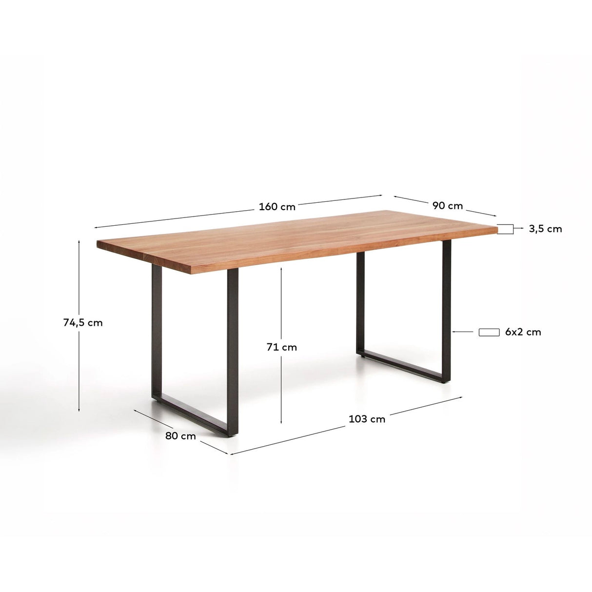 Tisch Uxue aus massivem Akazienholz mit Beinen aus schwarzem Stahl 160 x 90 cm von Kave Home – Bild 2