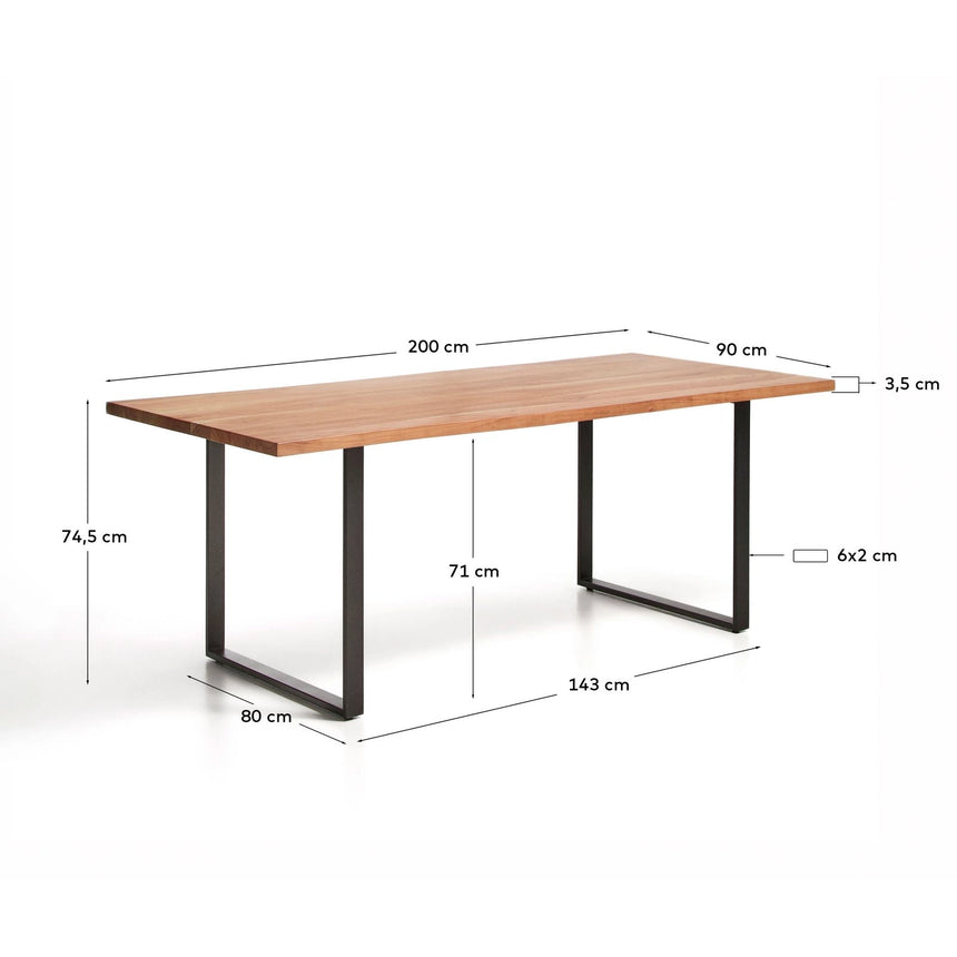 Tisch Uxue aus massivem Akazienholz mit Beinen aus schwarzem Stahl 200 x 90 cm von Kave Home – Bild 2