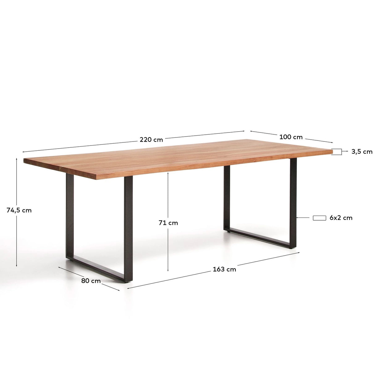 Tisch Uxue aus massivem Akazienholz mit Beinen aus schwarzem Stahl 220 x 100 cm von Kave Home – Bild 2