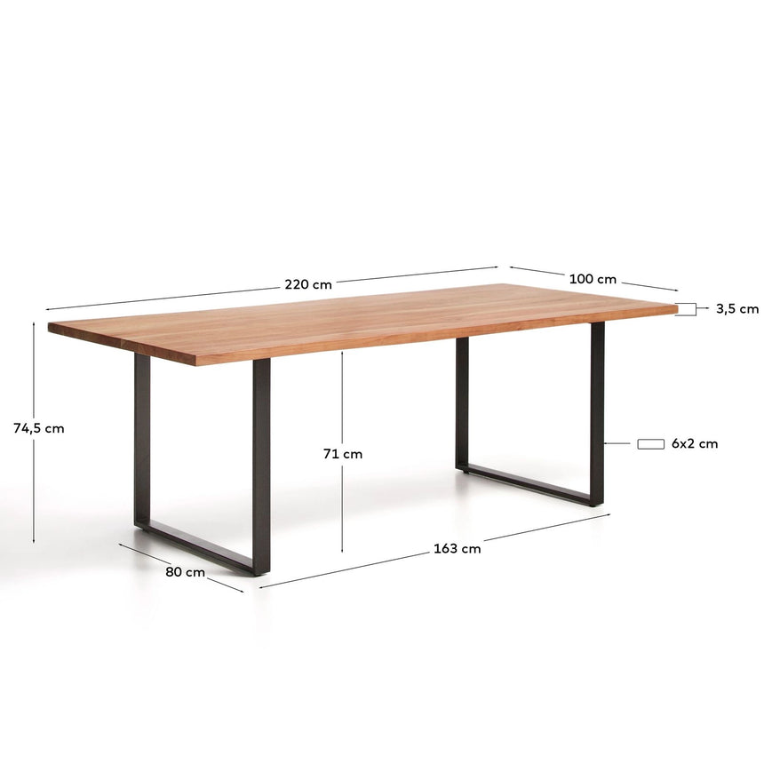 Tisch Uxue aus massivem Akazienholz mit Beinen aus schwarzem Stahl 220 x 100 cm von Kave Home – Bild 2