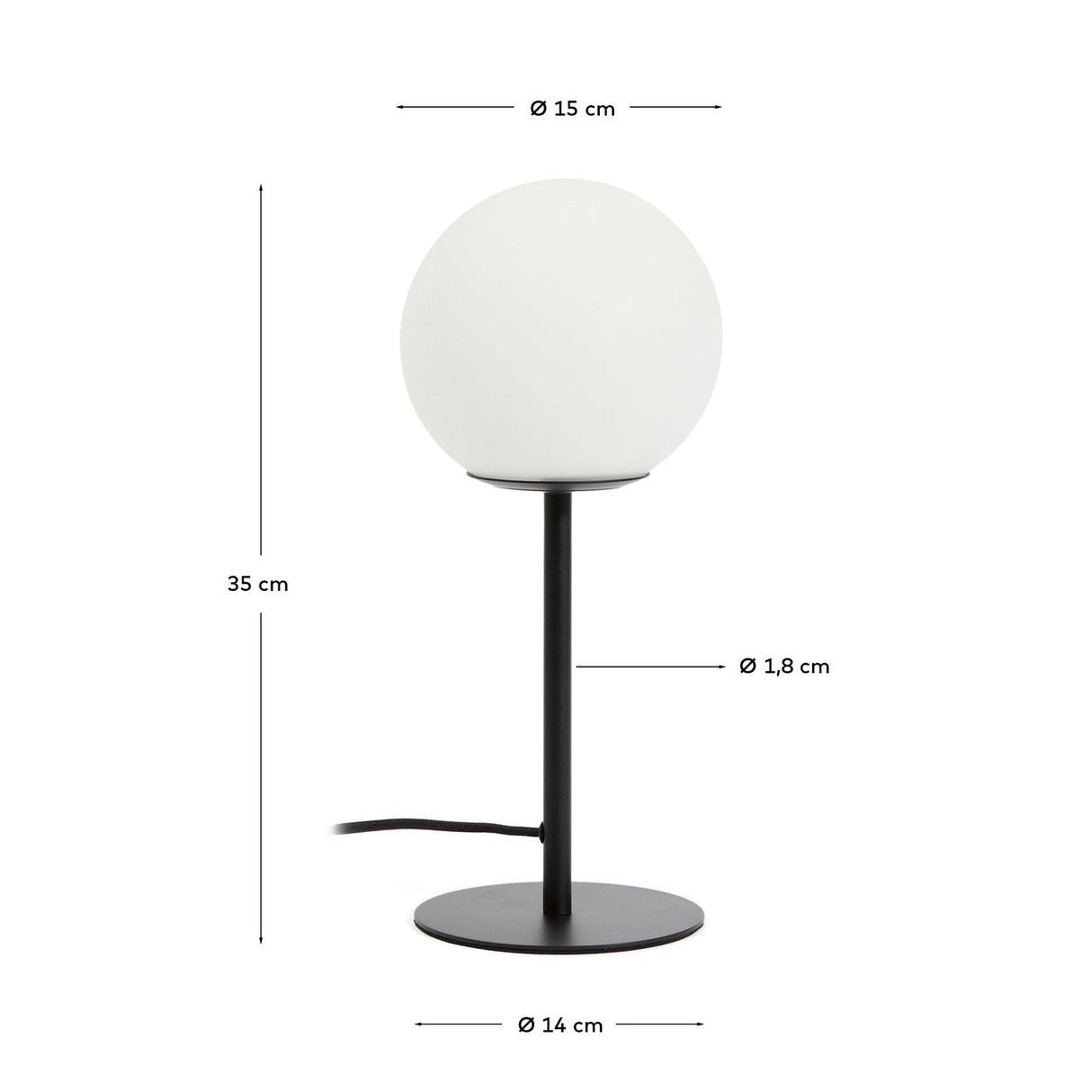 Tischlampe Brisia aus Metall mit schwarzem Finish und einer Glaskugel Ø15 cm von Kave Home – Produktbild 3