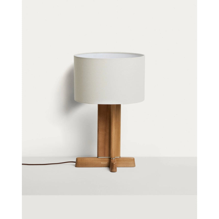Tischleuchte Niani aus Kautschukholz mit Finish in Naturton und elfenbeinfarbenem Baumwollschirm Ø 30 cm von Kave Home – Bild 1