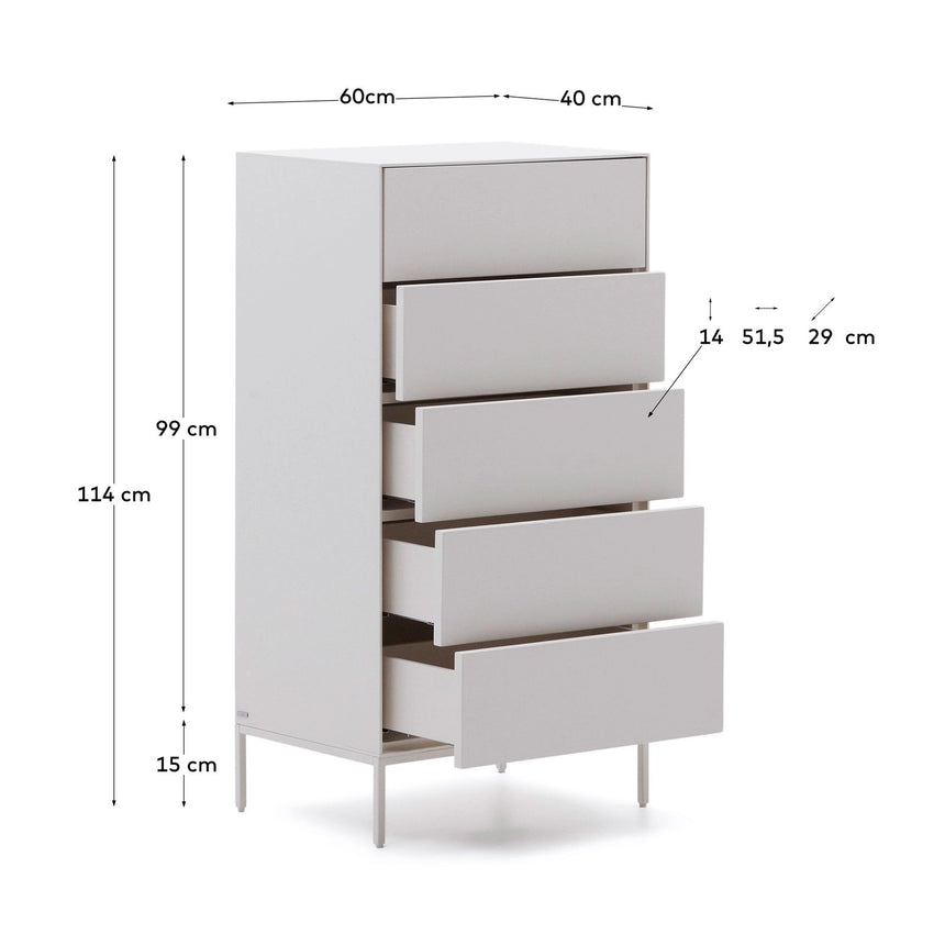 Vedrana Kommode 5 Schubladen MDF weiß lackiert 60 x 114 cm von Kave Home – Bild 3