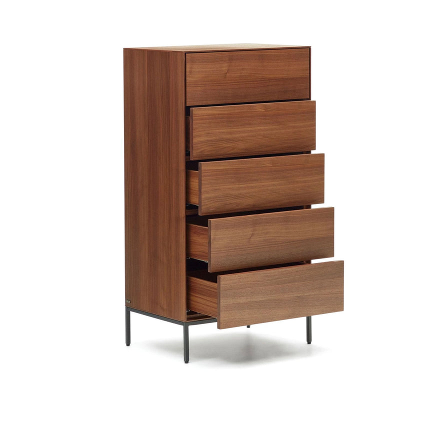 Vedrana Kommode 5 Schubladen aus Nussholzfurnier oder Holz und Stahlbeinen 60 x 114 cm von Kave Home – Bild 7
