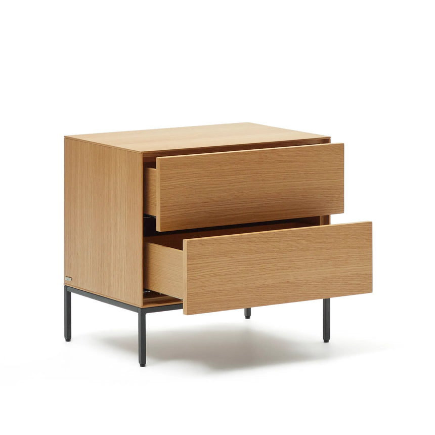 Vedrana Nachttisch 2 Schubladen aus Eichenfurnier und Stahlbeinen in Schwarz 60 x 55 cm von Kave Home – Produktbild 12