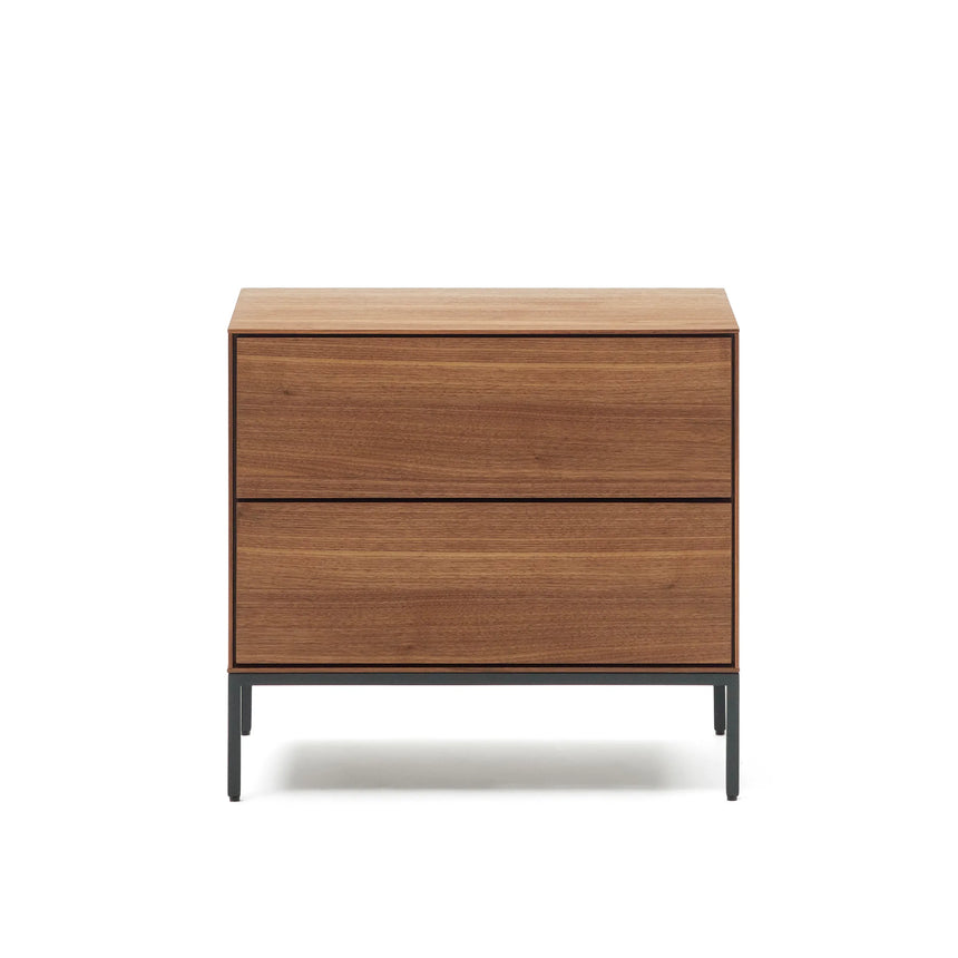 Vedrana Nachttisch 2 Schubladen aus Nussholzfurnier und Stahlbeinen in Schwarz 60 x 55 cm von Kave Home – Produktbild 8