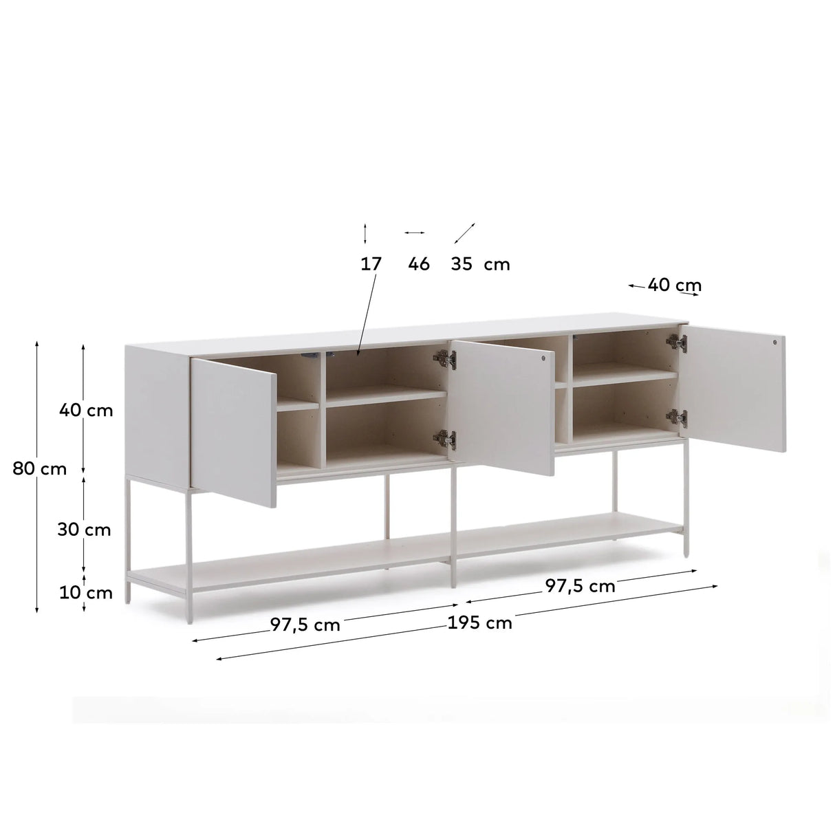 Vedrana Sideboard 3 Türen MDF weiß lackiert 195 x 80 cm von Kave Home – Produktbild 4