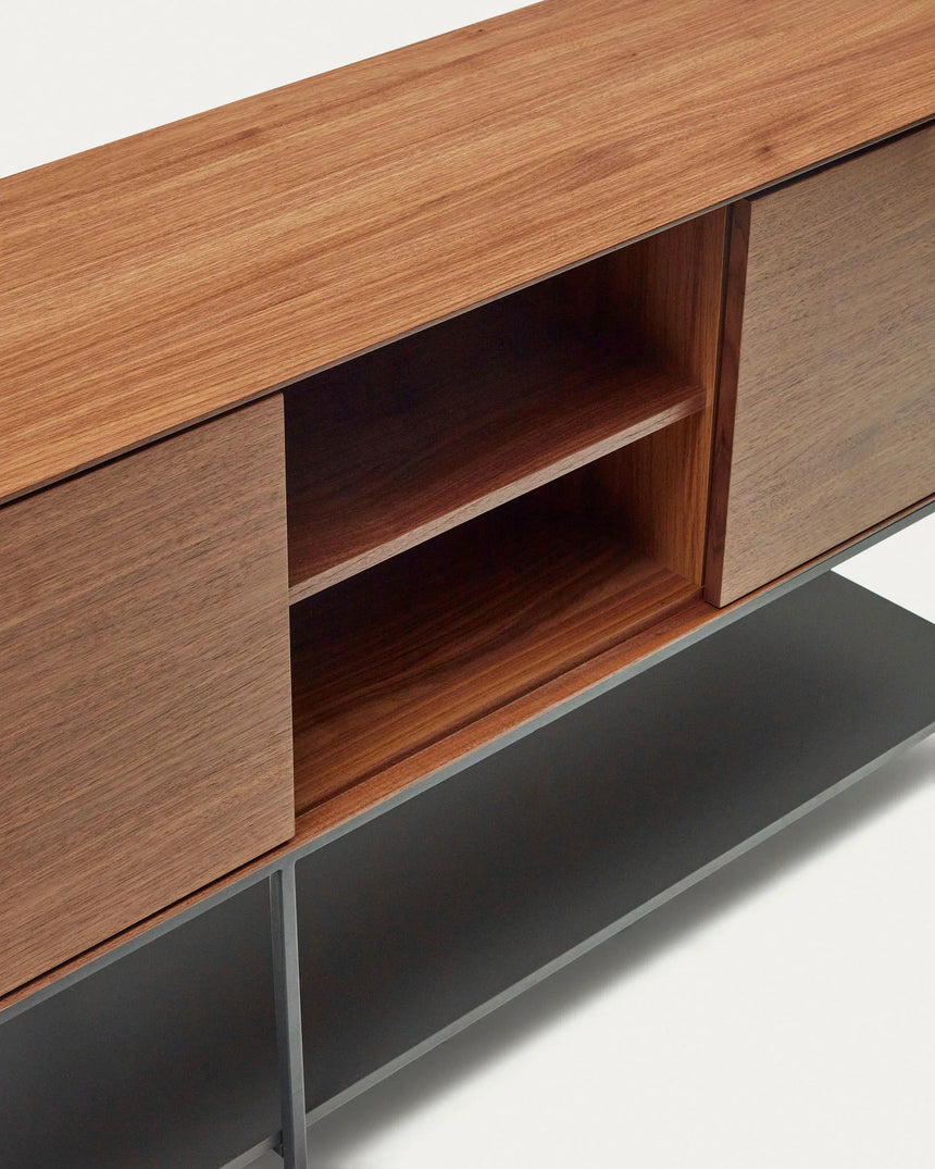 Vedrana Sideboard 3 Türen aus Nussholzfurnier und Stahlbeine in Schwarz 195 x 80 cm von Kave Home – Produktbild 2