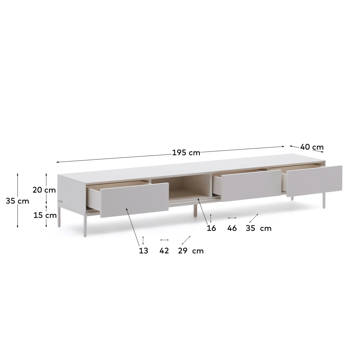Vedrana TV-Schrank 3 Schubladen MDF weiß lackiert 195 x 35 cm von Kave Home – Produktbild 5