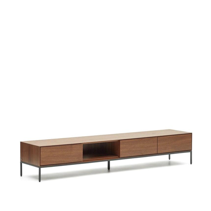 Vedrana TV-Schrank 3 Schubladen aus Nussholzfurnier und Stahlbeine in Schwarz 195 x 35 cm von Kave Home – Produktbild 11