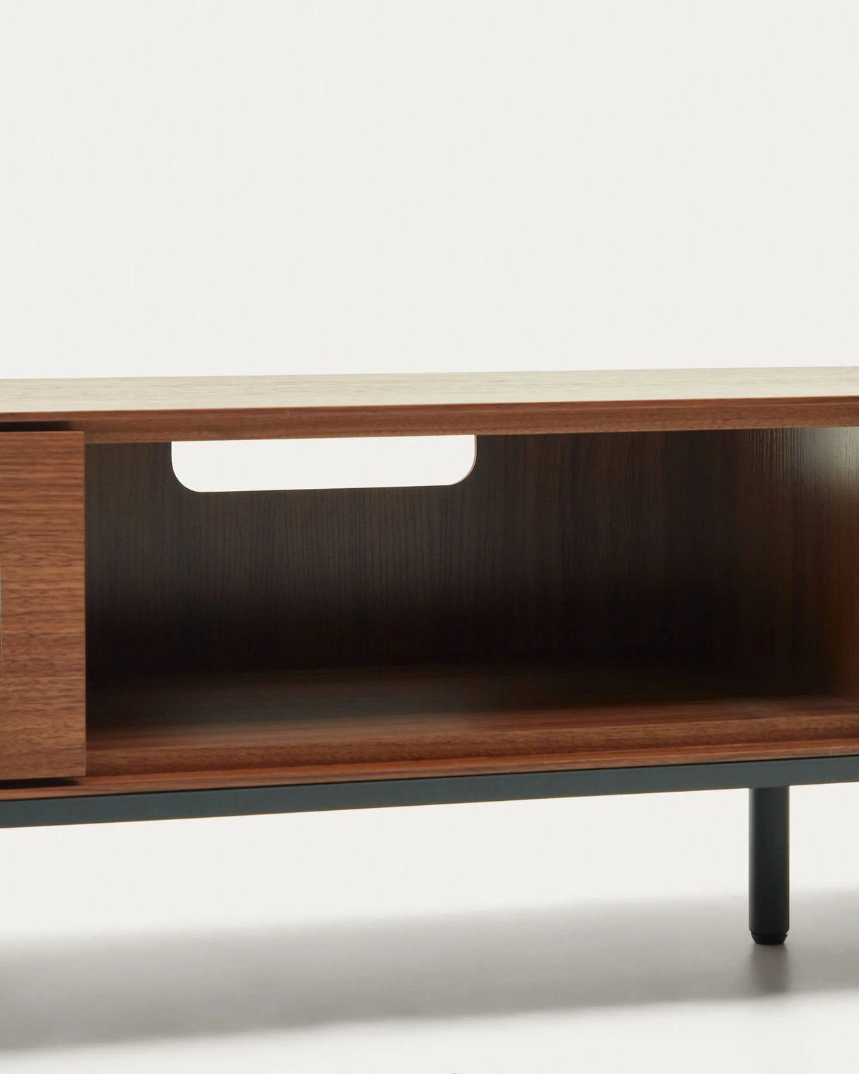 Vedrana TV-Schrank 3 Schubladen aus Nussholzfurnier und Stahlbeine in Schwarz 195 x 35 cm von Kave Home – Produktbild 3