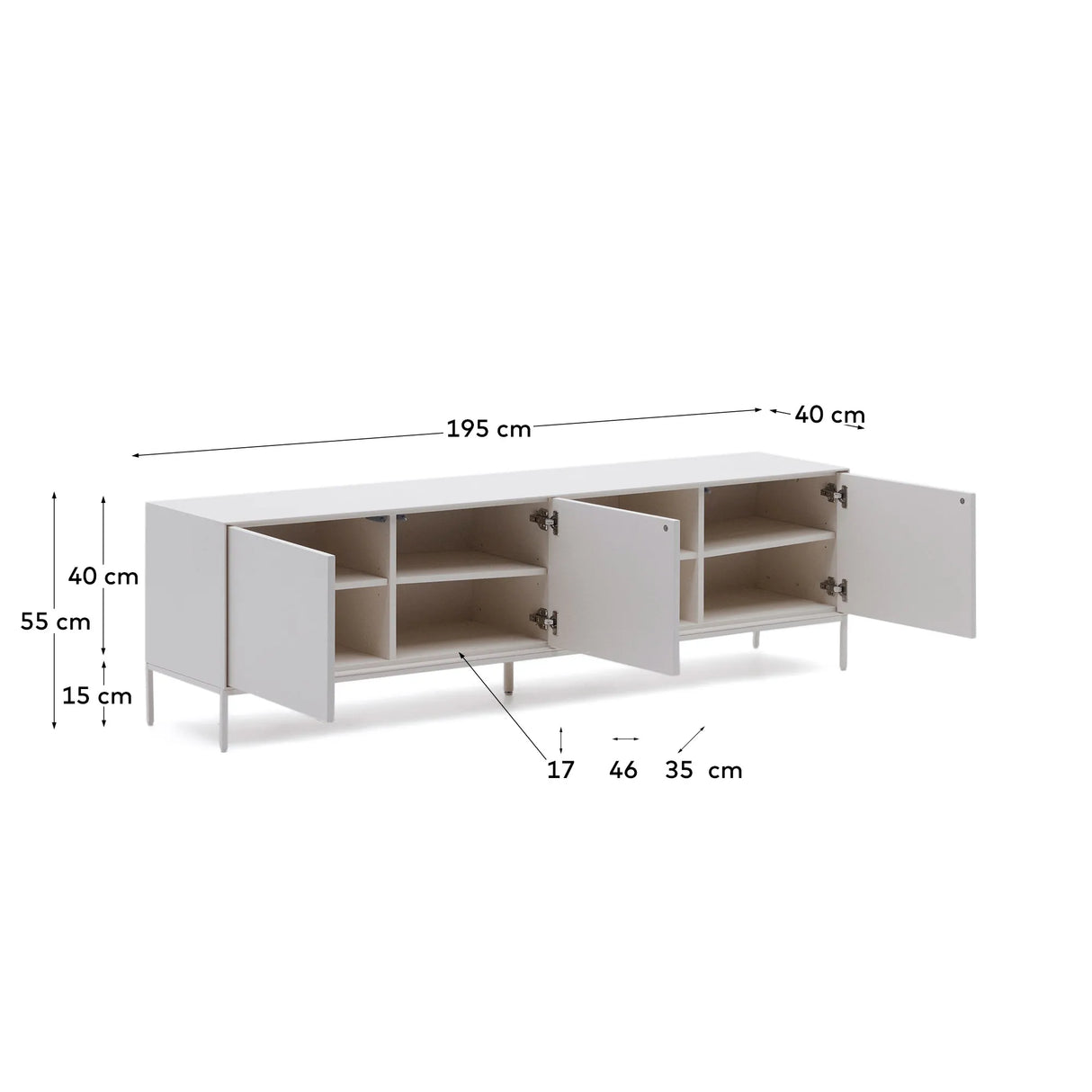 Vedrana TV-Schrank 3 Türen MDF weiß lackiert 195 x 55 cm von Kave Home – Produktbild 3
