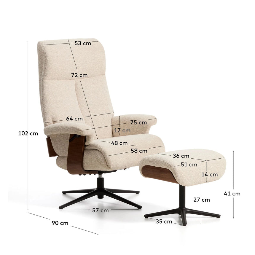 Verstellbarer Drehsessel Toriel mit Fußablage in beigem Microbouclé und mit Beinen aus Aluminium mit schwarzem Finish, FSC Mix Credit von Kave Home – Bild 5