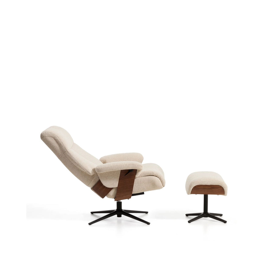 Verstellbarer Drehsessel Toriel mit Fußablage in beigem Microbouclé und mit Beinen aus Aluminium mit schwarzem Finish, FSC Mix Credit von Kave Home – Bild 7