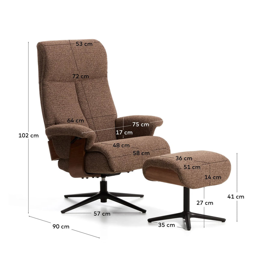 Verstellbarer Drehsessel Toriel mit Fußablage in schokobraunem Microbouclé und mit Beinen aus Aluminium mit schwarzem Finish, FSC 100% von Kave Home – Bild 5