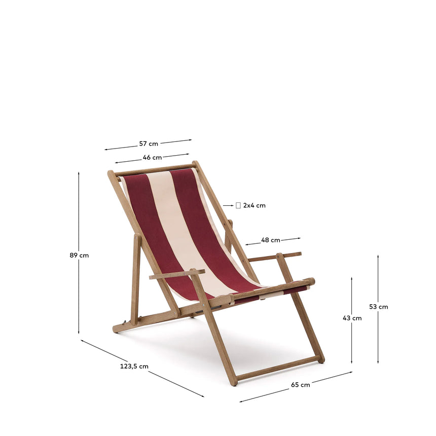 Weinrot-beige gestreifter klappbarer Outdoor-Liegestuhl Vilara aus massivem Akazienholz, FSC 100% von Kave Home – Produktbild 4