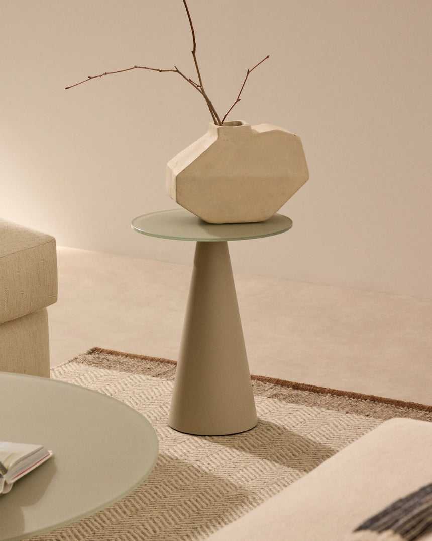 Wilshire Beistelltisch aus gehärtetem Milchglas und Stahl matt grau lackiert Ø35 cm von Kave Home – Produktbild 4
