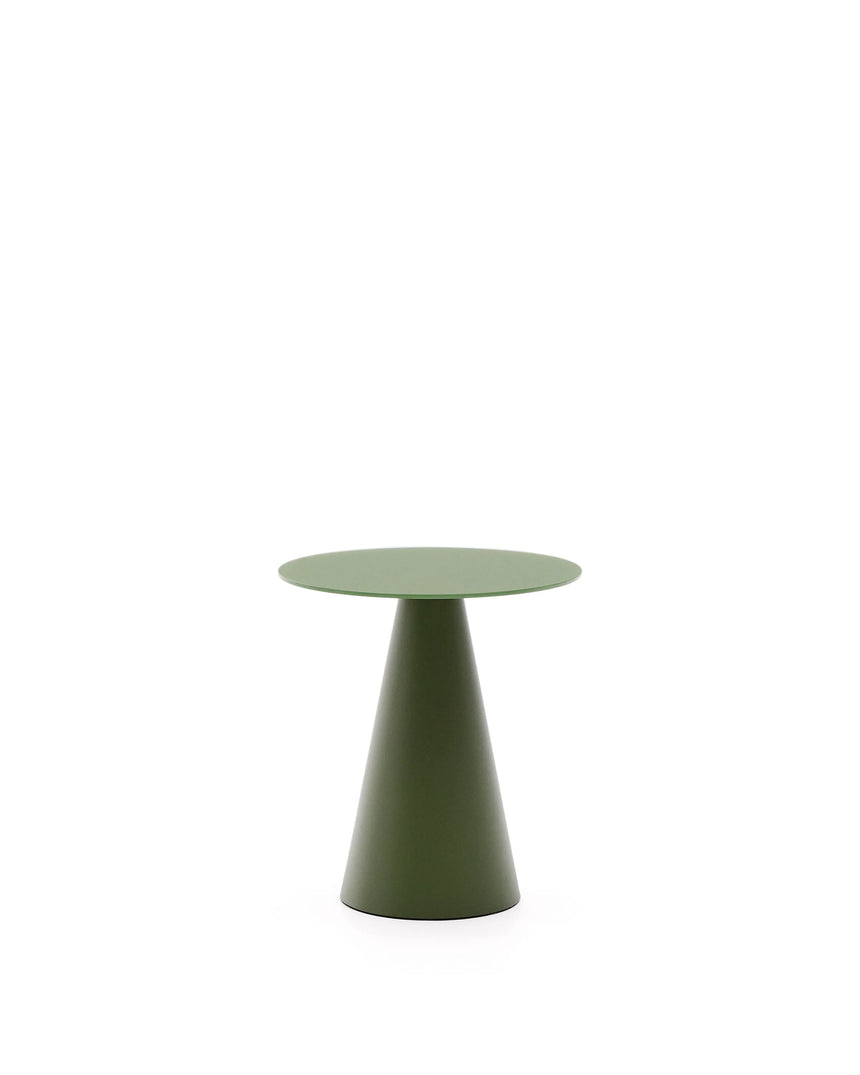 Wilshire Beistelltisch aus gehärtetem Milchglas und Stahl matt grün lackiert Ø50 cm von Kave Home – Produktbild 1