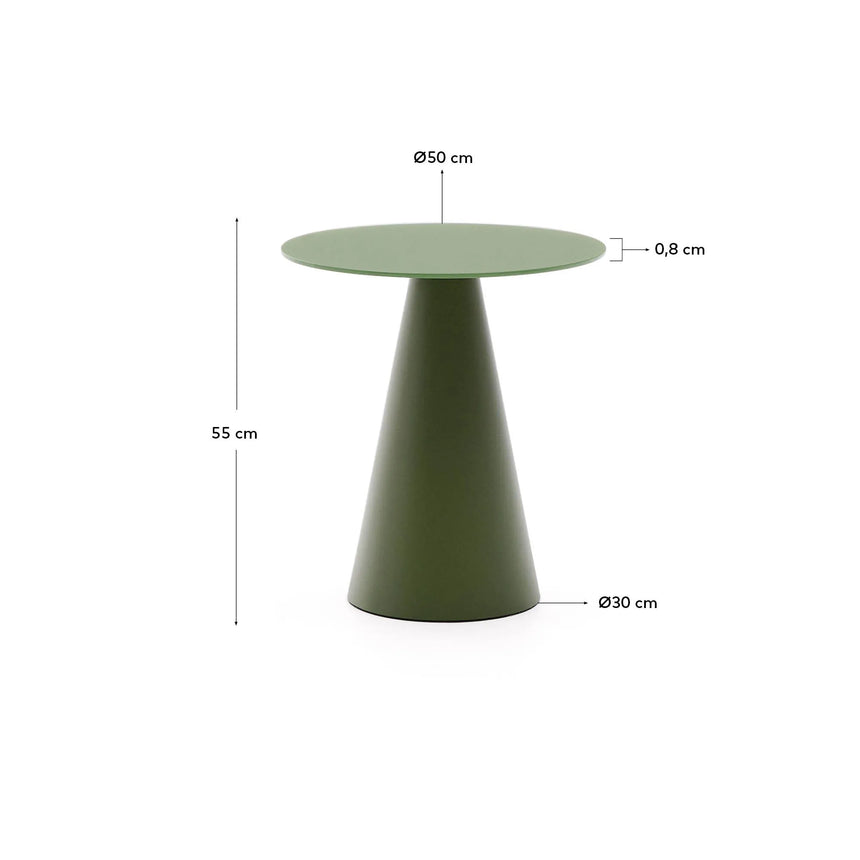 Wilshire Beistelltisch aus gehärtetem Milchglas und Stahl matt grün lackiert Ø50 cm von Kave Home – Produktbild 4