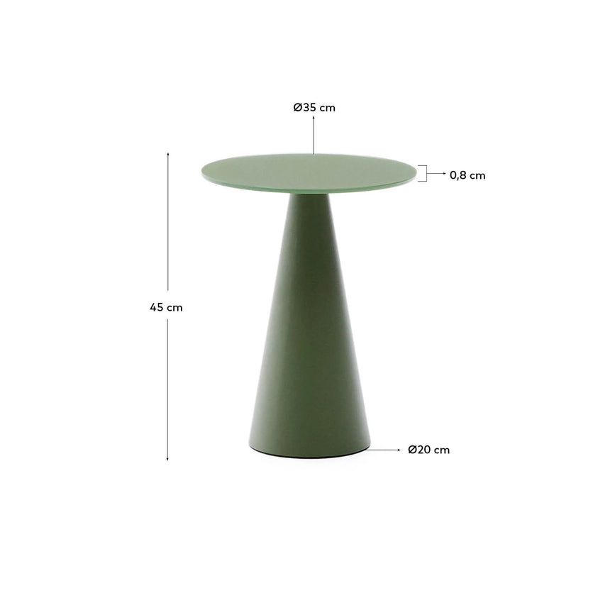 Wilshire Beistelltisch aus gehärteten Milchglas und Stahl matt grün lackiert Ø35 cm von Kave Home – Produktbild 4