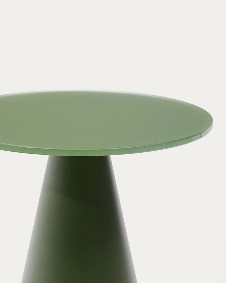 Wilshire Beistelltisch aus glasiertem gehärteten Glas und Stahl matt grün lackiert Ø30 cm von Kave Home – Bild 5