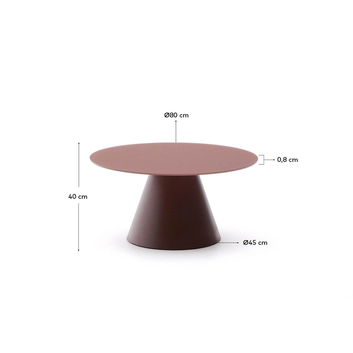 Wilshire Couchtisch aus gehärtetem Milchglas und Stahl matt terracottafarben lackiert Ø80 cm von Kave Home – Produktbild 4