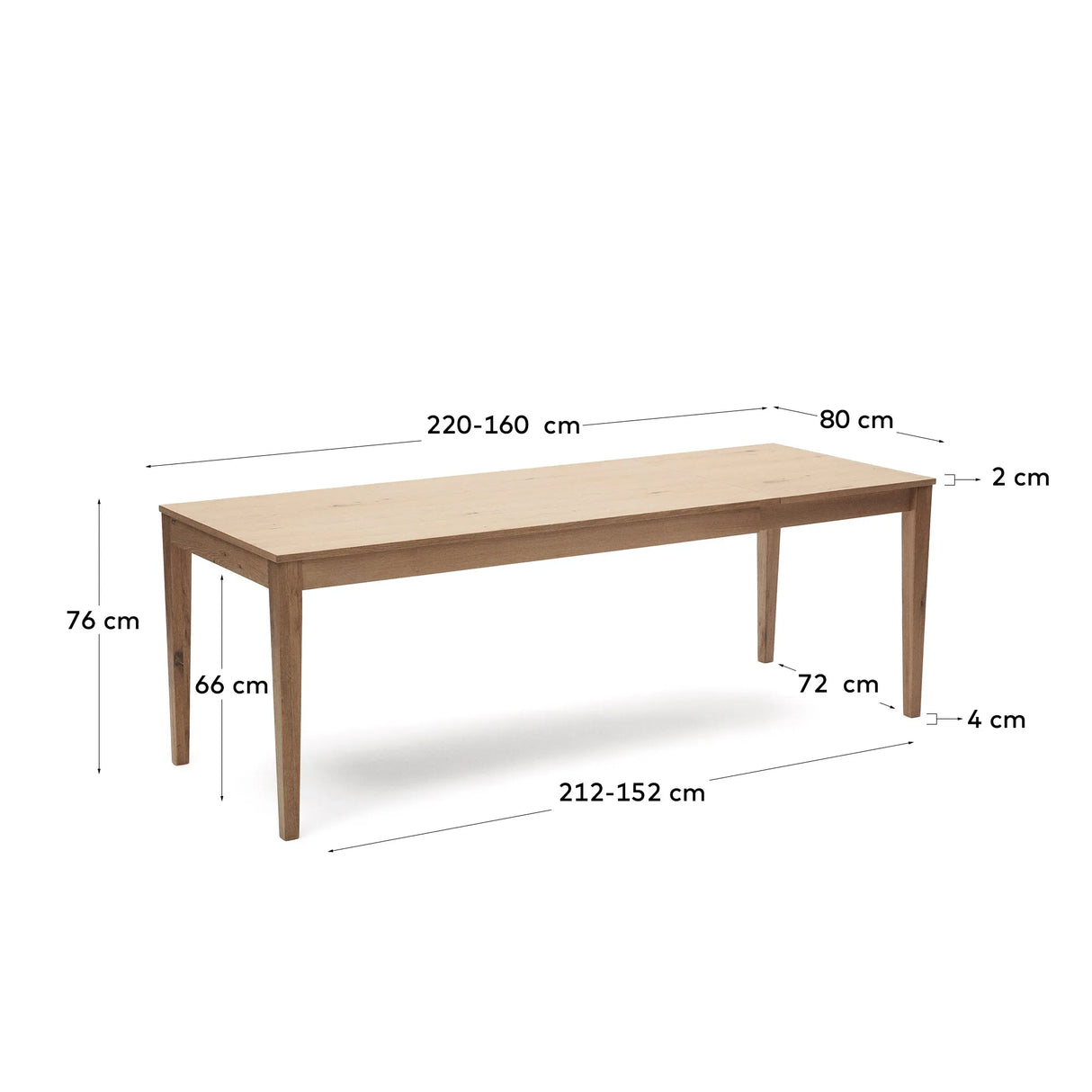 Yain Ausziehtisch aus Eichenfurnier und massiver Eiche 160 (220) x 80 cm von Kave Home – Produktbild 6