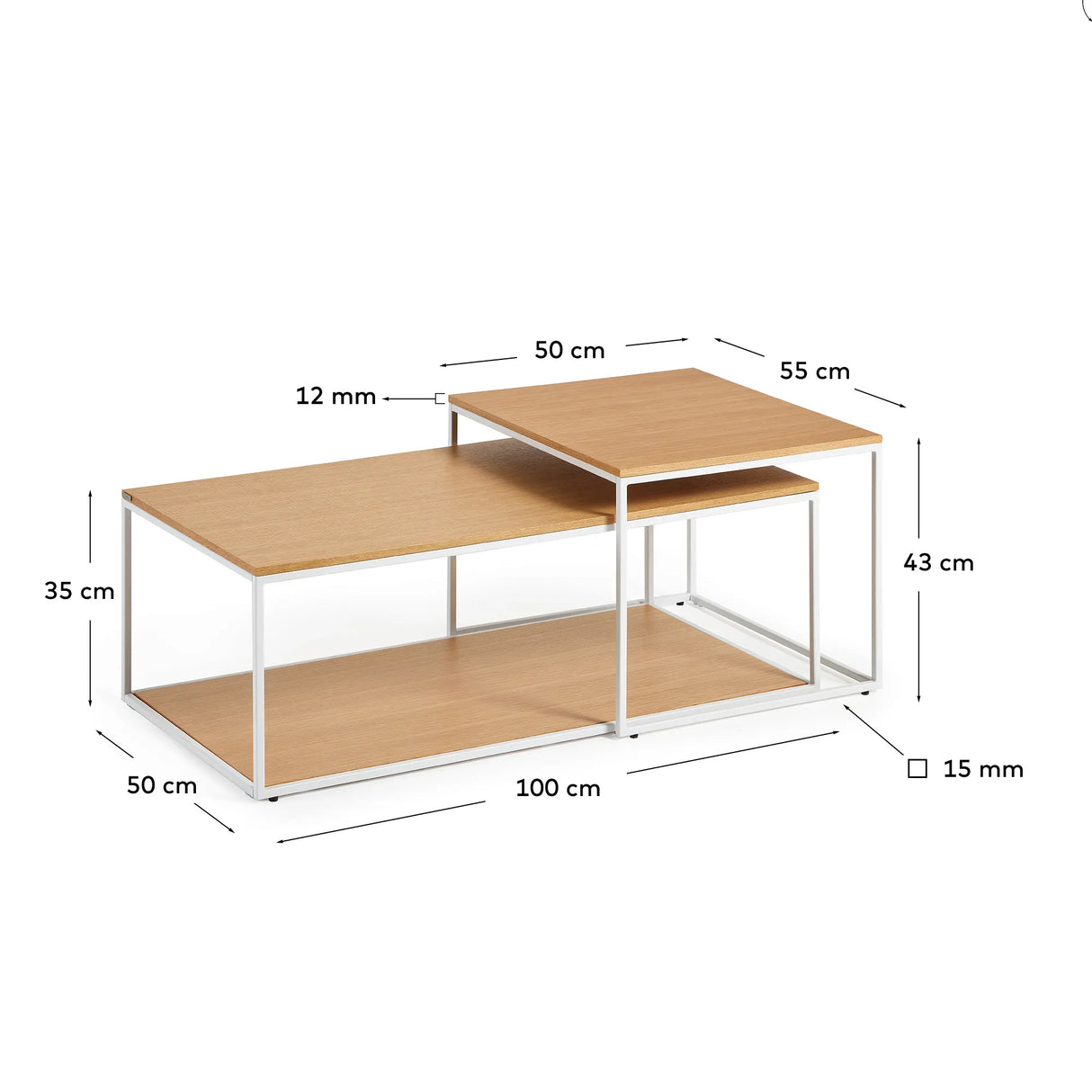 Yoana Set aus zwei Satztischen aus Eichenfurnier mit Metallgestell in Weiß von Kave Home – Produktbild 3