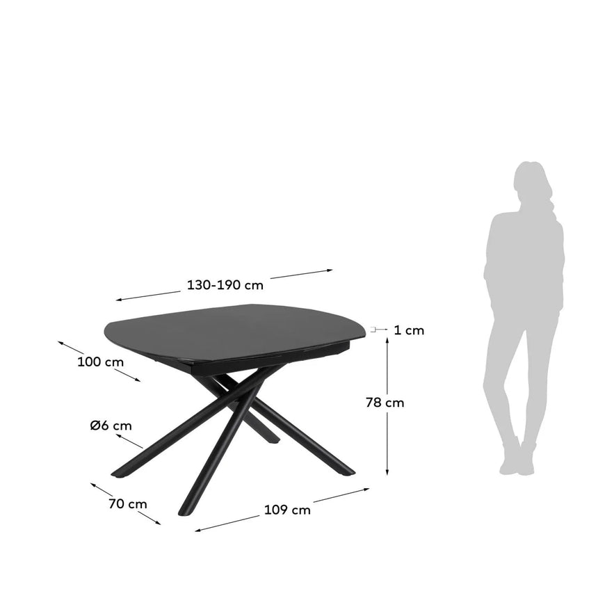 Yodalia Ausziehtisch aus Glas und Stahlbeine mit schwarzem Finish 130 (190) x 100 cm von Kave Home – Produktbild 3