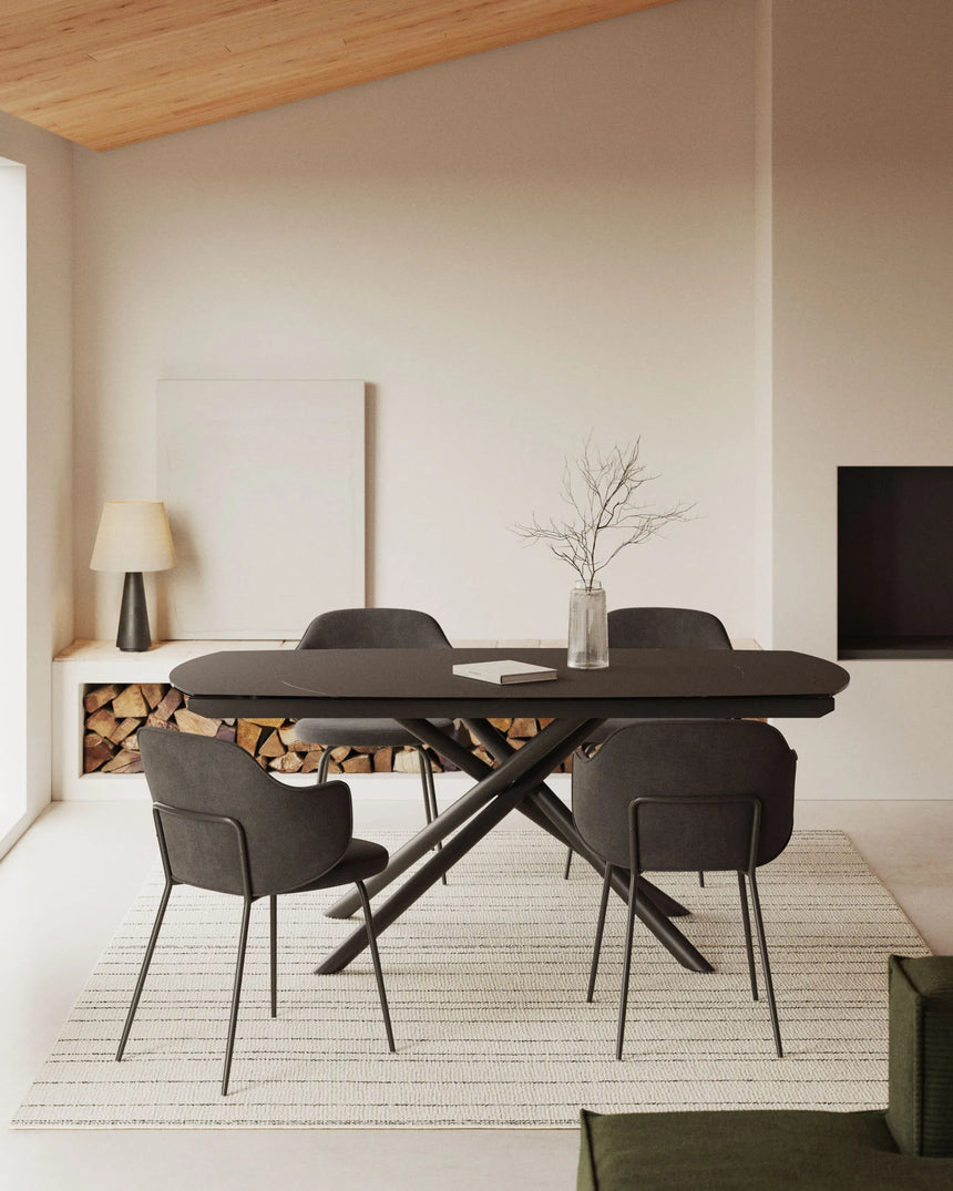 Yodalia Ausziehtisch aus Glas und Stahlbeine mit schwarzem Finish 130 (190) x 100 cm von Kave Home – Produktbild 4