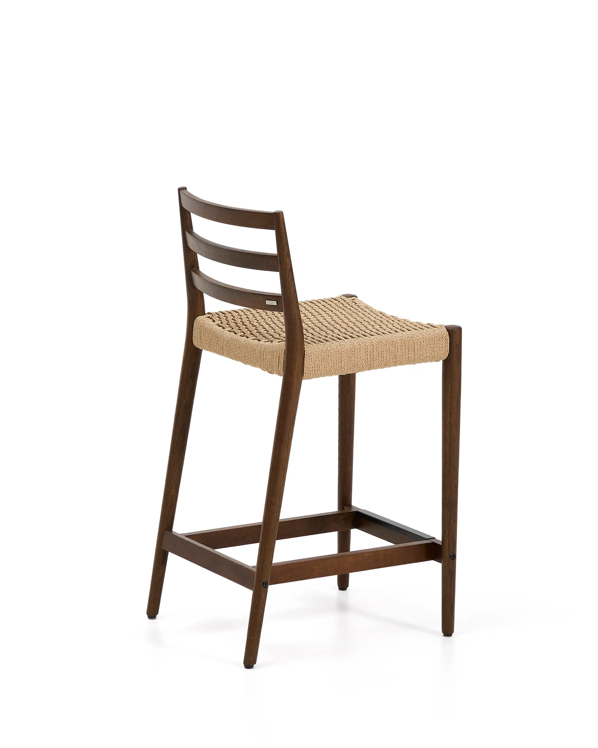 Analy Barhocker mit Rückenlehne aus massivem Eichenholz mit Nussbaum-Finish und Sitzfläche aus Seil, 65 cm, FSC 100% – Bild 5