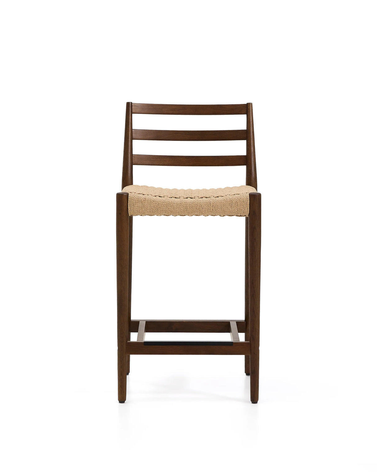 Analy Barhocker mit Rückenlehne aus massivem Eichenholz mit Nussbaum-Finish und Sitzfläche aus Seil, 65 cm, FSC 100% – Bild 6