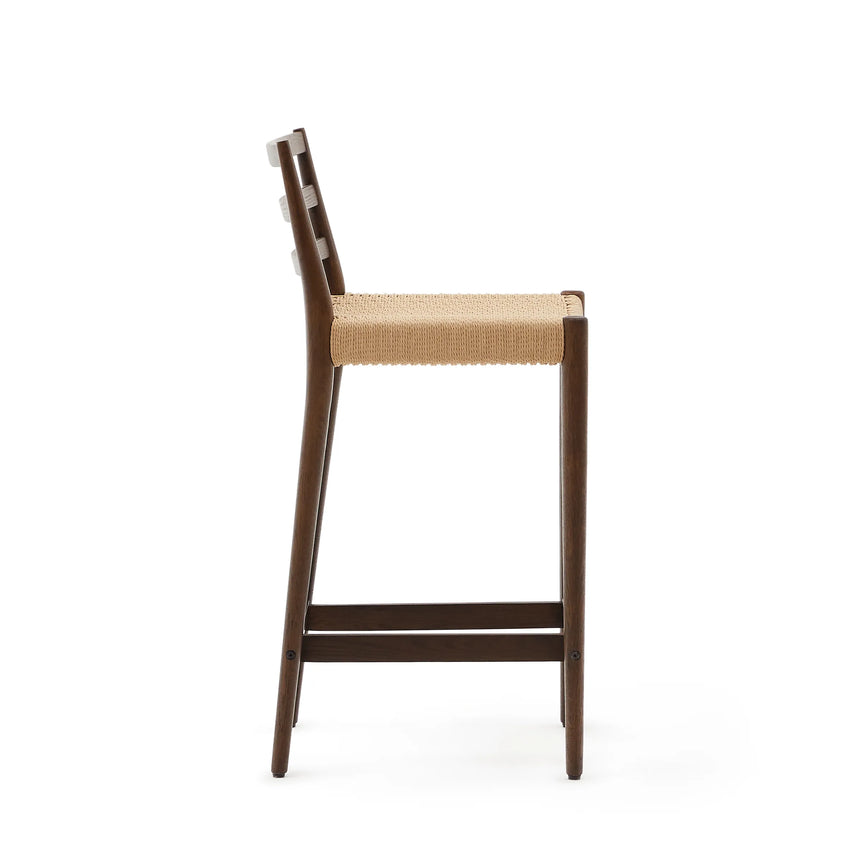 Analy Barhocker Rückenlehne massives Eichenholz mit Nussbaum-Finish und Seilsitzfläche 70 cm FSC 100% – Bild 10